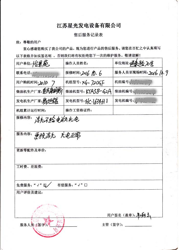 华润2发电机售后